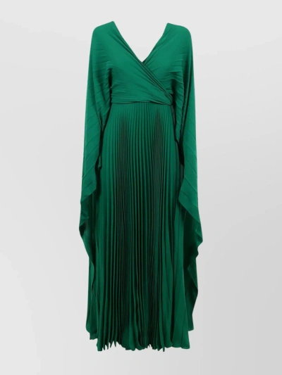 Valentino Silk Cape Draped Dress In Green