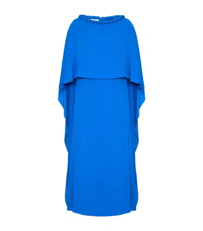 Valentino Draped Silk Midi Cape Dress In Blue