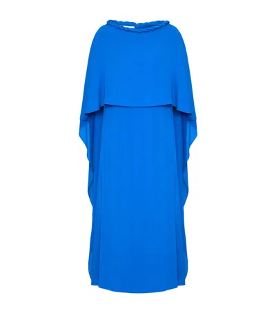 Valentino Draped Silk Midi Cape Dress In Blue