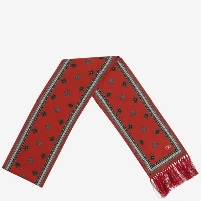 Valentino Silk Chamber Scarf With Bangs In Red