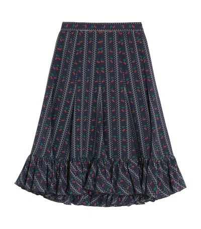 Valentino Silk Cherry Midi Skirt In Black