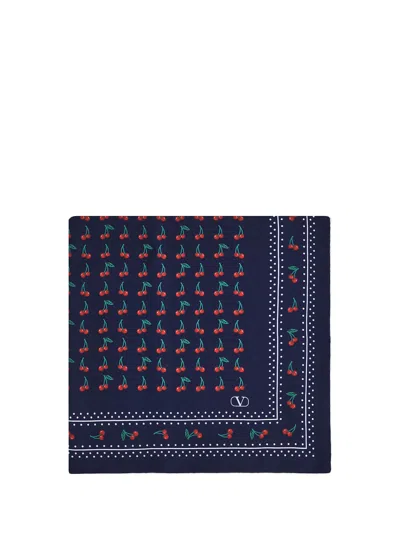 Valentino Garavani Silk Cherryfic Foulard In Blue