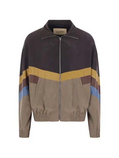 Valentino Silk Chevron Bomber Jacket In Multi
