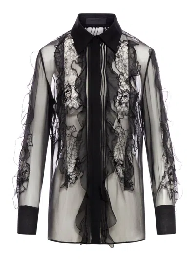 Valentino Floral-embroidered Blouse In Black