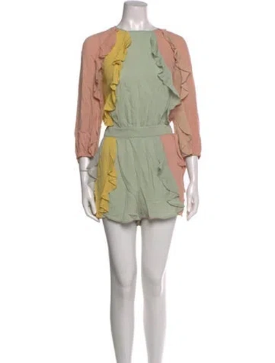 Pre-owned Valentino Silk Colorblock Pattern Romper In Green