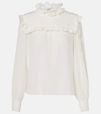 Valentino Ivory Silk Shirt With Ruffles In White