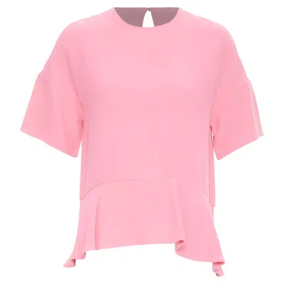 Pre-owned Valentino Silk Crepe Short Sleeve Flared Peplum Blouse In Pink