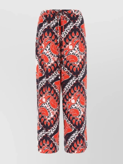 Valentino Red And Navy Manifesto Bandana Print Silk Trousers