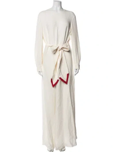 Pre-owned Valentino Silk Crew Neck Jumpsuit In Neutrals