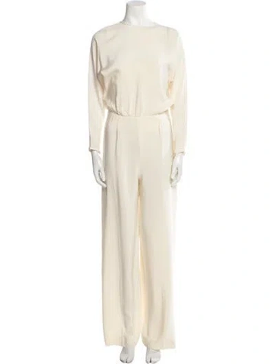Pre-owned Valentino Silk Crew Neck Jumpsuit In White