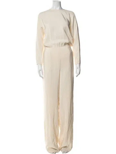 Pre-owned Valentino Silk Crew Neck Jumpsuit In White