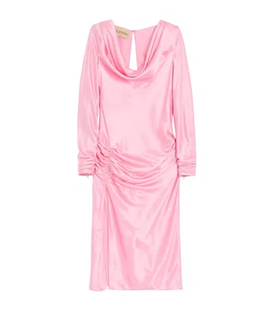 Valentino Silk Draped Midi Dress In Pink