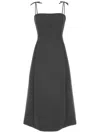 Valentino Tie-shoulder Wool Gabardine Midi Dress In Grau