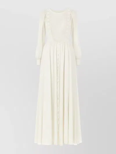 Valentino Silk Dress Long Pleated Skirt Belt In White