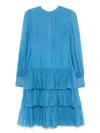 Valentino Silk Dress With Keyhole Neckline And Ruffles In Multi