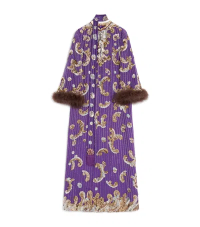 Valentino Silk Embellished Dress In Purple