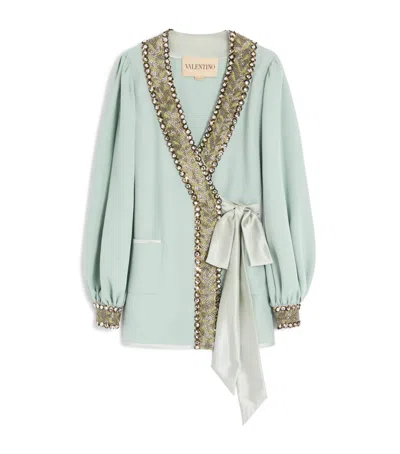 Valentino Silk Embellished Top In Blue