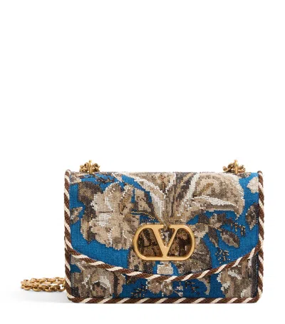 Valentino Garavani Silk Embellished Vain Shoulder Bag In Multicolor/noir