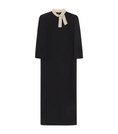 Valentino Silk Embellished-collar Midi Dress In Black
