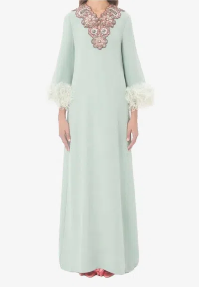 Valentino Silk Embroidered Maxi Dress In Green