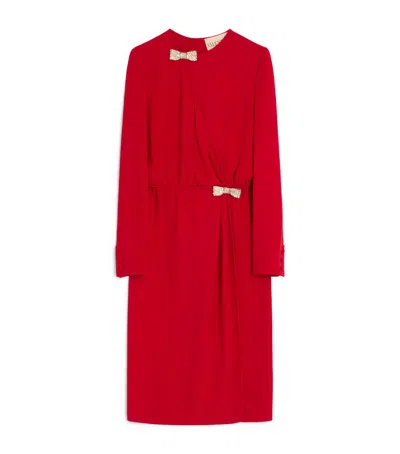 Valentino Silk Embroidered Midi Dress In Red