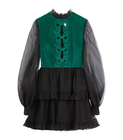 Valentino Silk Embroidered Mini Dress In Schwarz/grün