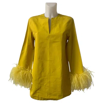 Pre-owned Valentino � Silk Feather Trim Tunic Mini Dress. Size 40 Italian In Brown