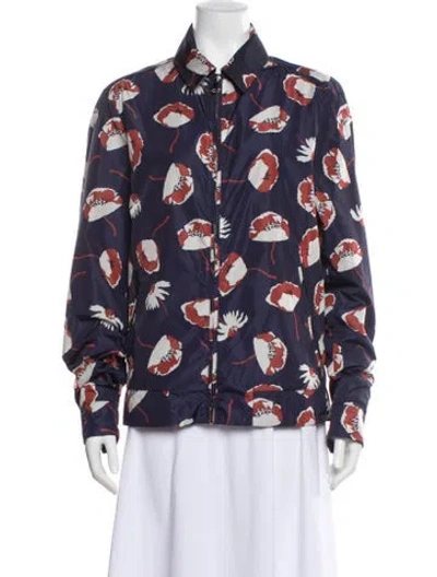 Pre-owned Valentino Silk Floral Print Blazer In Blue