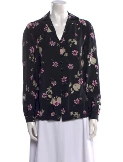 Pre-owned Valentino Silk Floral Print Blouse In Black