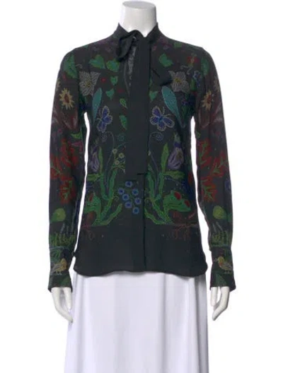 Pre-owned Valentino Silk Floral Print Blouse In Black