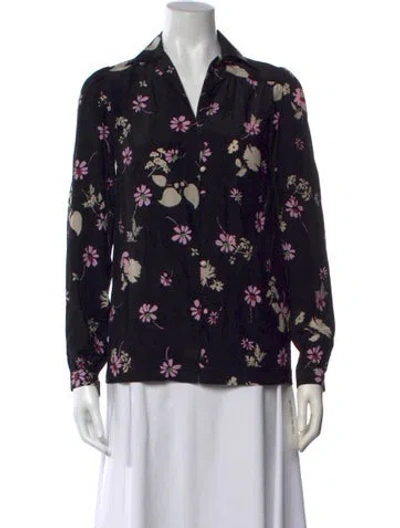 Pre-owned Valentino Silk Floral Print Blouse In Black