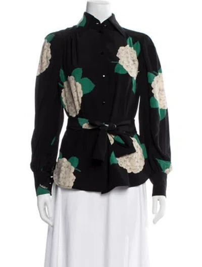 Pre-owned Valentino Silk Floral Print Blouse In Black