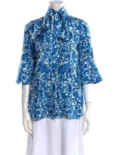 Pre-owned Valentino Silk Floral Print Blouse In Blue