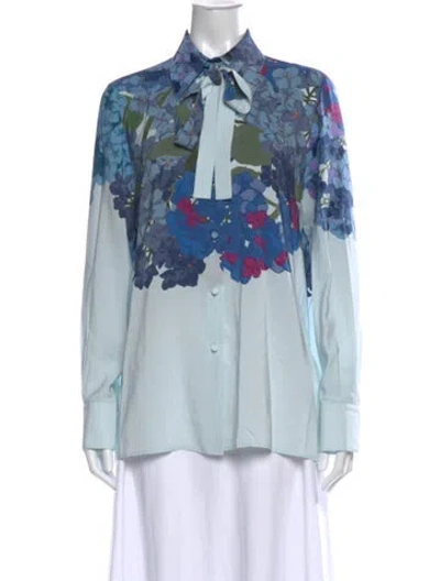 Pre-owned Valentino Silk Floral Print Blouse In Blue