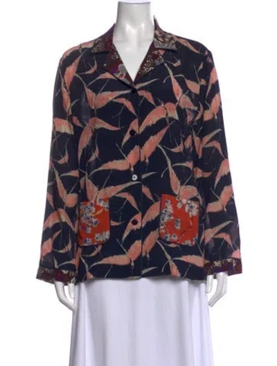 Pre-owned Valentino Silk Floral Print Blouse In Blue