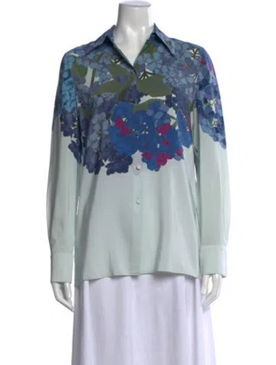 Pre-owned Valentino Silk Floral Print Blouse In Blue