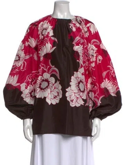 Pre-owned Valentino Silk Floral Print Blouse In Brown