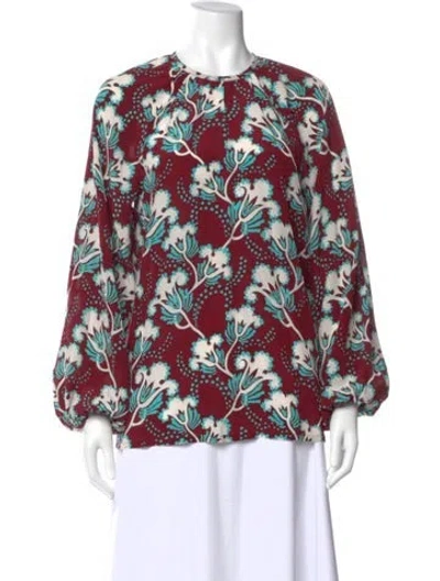Pre-owned Valentino Silk Floral Print Blouse In Burgundy