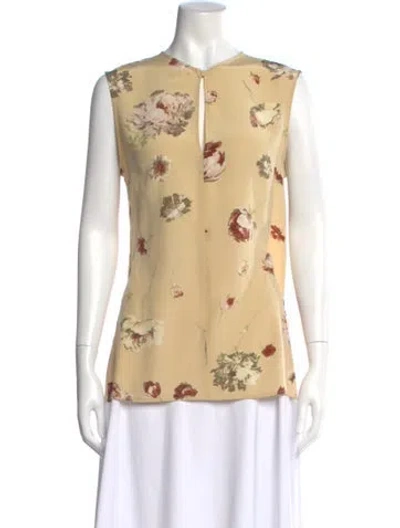 Pre-owned Valentino Silk Floral Print Blouse In Neutral