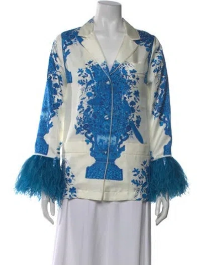 Pre-owned Valentino Silk Floral Print Blouse In Neutral