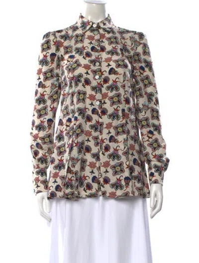 Pre-owned Valentino Silk Floral Print Blouse In Neutral