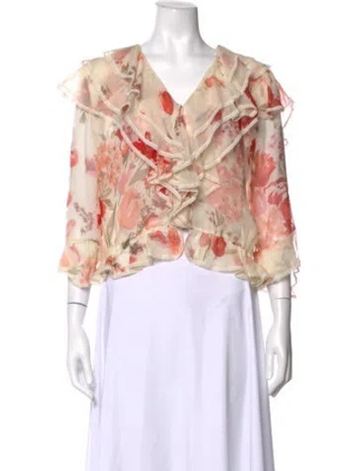 Pre-owned Valentino Silk Floral Print Blouse In Neutrals
