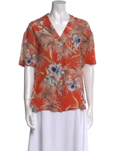 Pre-owned Valentino Silk Floral Print Blouse In Orange