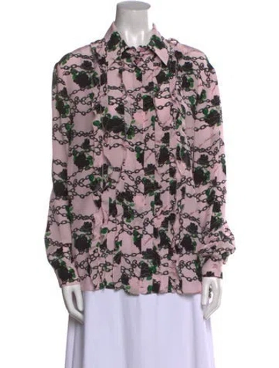 Pre-owned Valentino Silk Floral Print Blouse In Pink