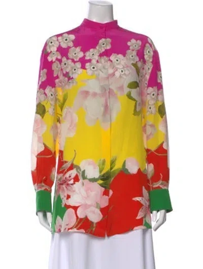 Pre-owned Valentino Silk Floral Print Blouse In Pink