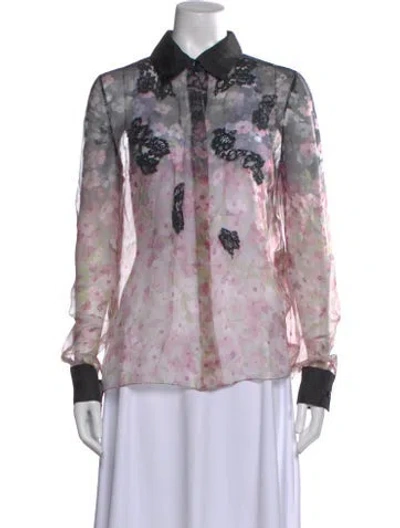 Pre-owned Valentino Silk Floral Print Blouse In Pink