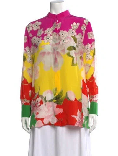 Pre-owned Valentino Silk Floral Print Blouse In Pink