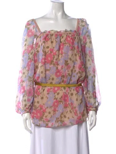 Pre-owned Valentino Silk Floral Print Blouse In Pink