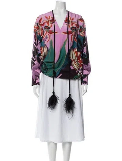 Pre-owned Valentino Silk Floral Print Blouse In Purple