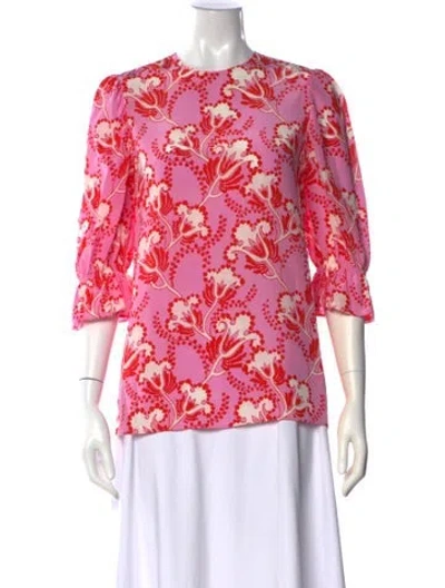 Pre-owned Valentino Silk Floral Print Blouse In Purple